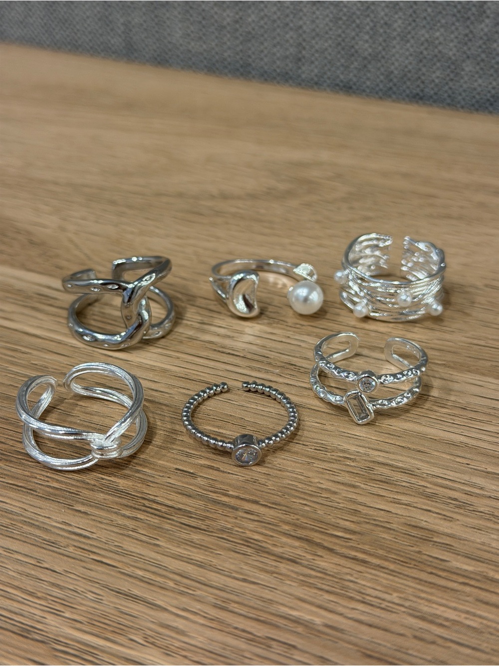 6 Silver rings size adjustable